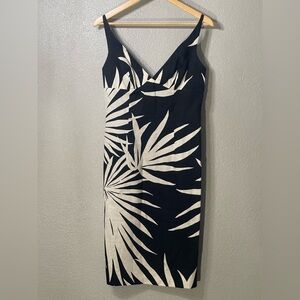 Milly Liz Dress Black and Cream Leaf Print Dress - Size 8